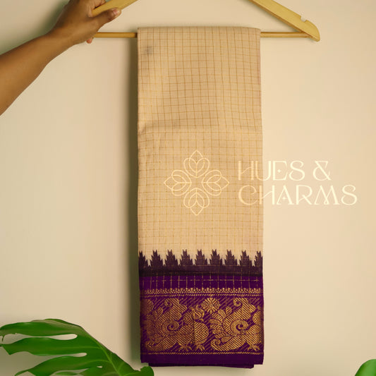 MADURAI SUNGUDI SAREE- PURPLE (MUD WHITE COLOUR )