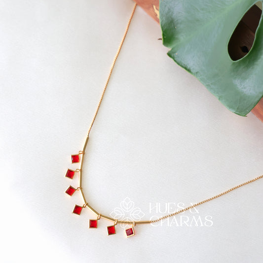 GLOSSY SQUARE DROP SIMPLE NECKLACE (COLOURS AVAILABLE)
