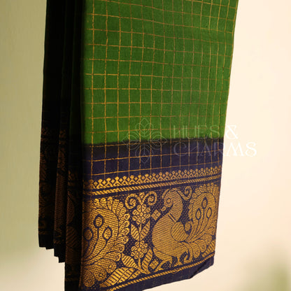 MADURAI SUNGUDI SAREE (Parrot green & deep blue)