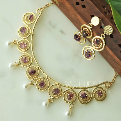 NATURAL STONE LUMIERE NECKLACE SET WITH PEARLS (Colours available)