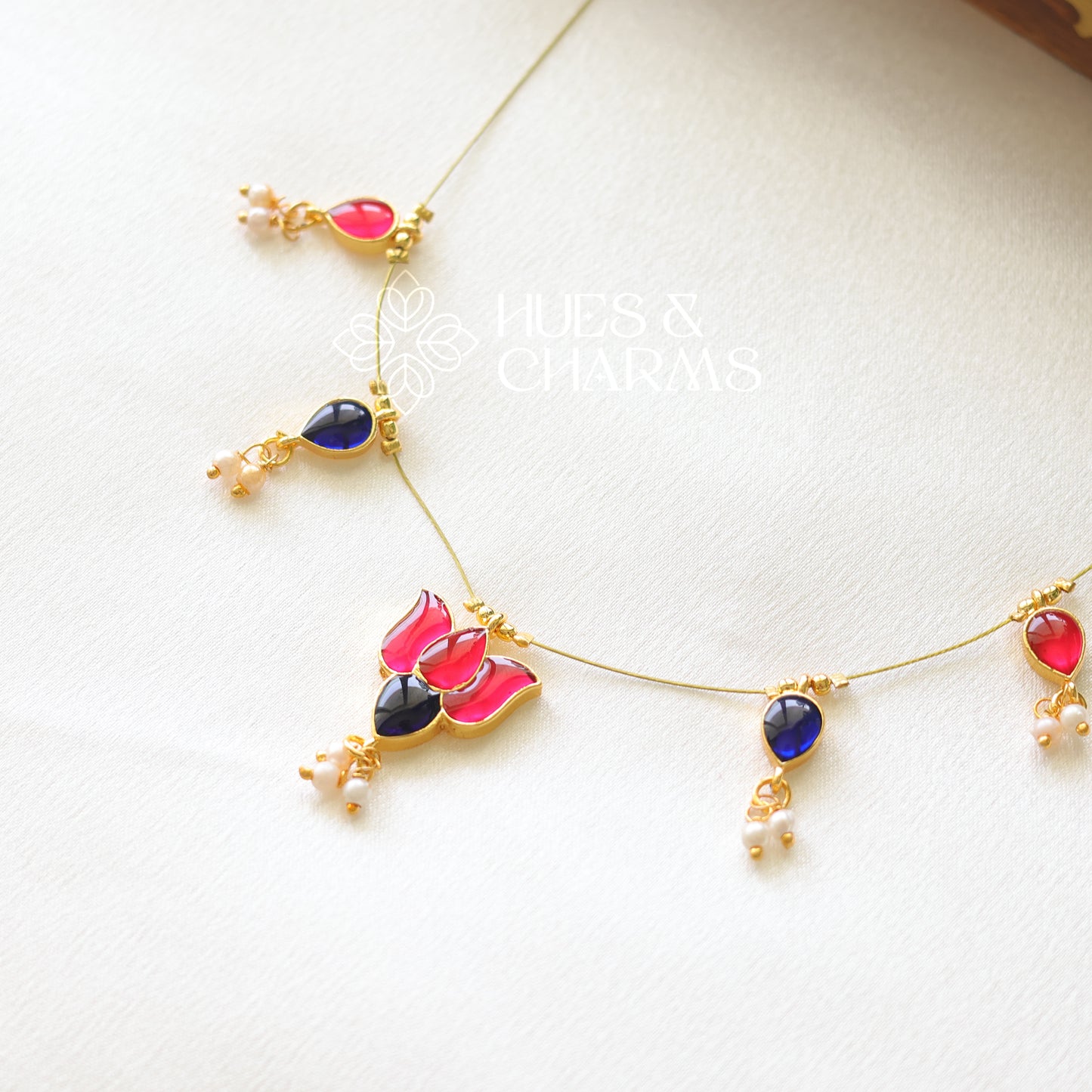 LOTUS FLOATING NECKPIECE - PINK & BLUE