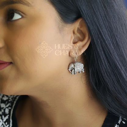 OXIDIZED HATHI DESIGN EARRINGS