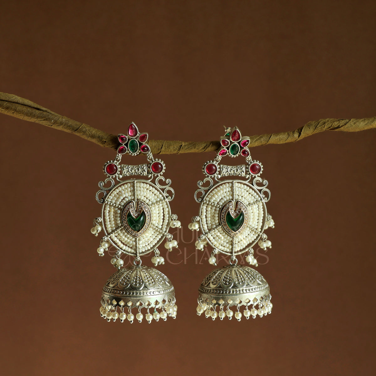 OXIDIZED AAROHI FLORAL  PEARL JHUMKA EARRINGS | PREMIUM JEWELLERY