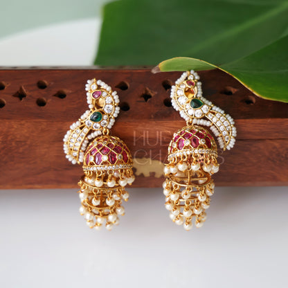 GOLDEN MAYURI LAYERED PEARL JHUMKA| PREMIUM JEWELLERY