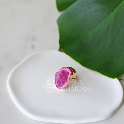 GOLDEN RAW AGATE STONE ADJUSTABLE RING