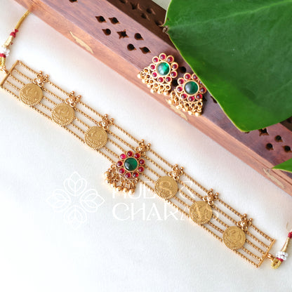 TRADITIONAL 5 LAYER LAKSHMI COIN CHOKER SET