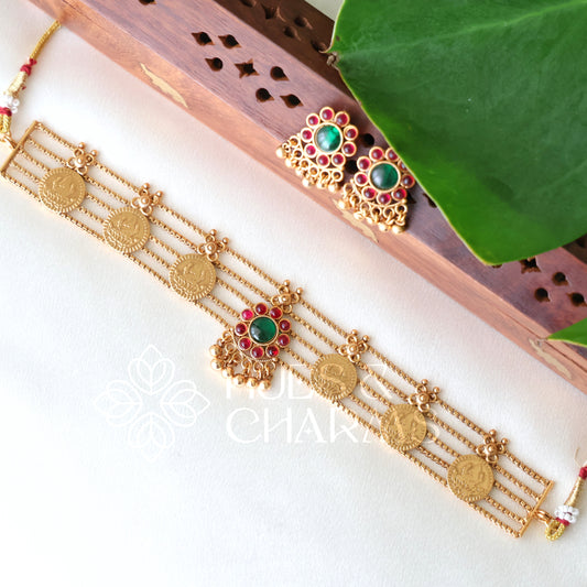 TRADITIONAL 5 LAYER LAKSHMI COIN CHOKER SET