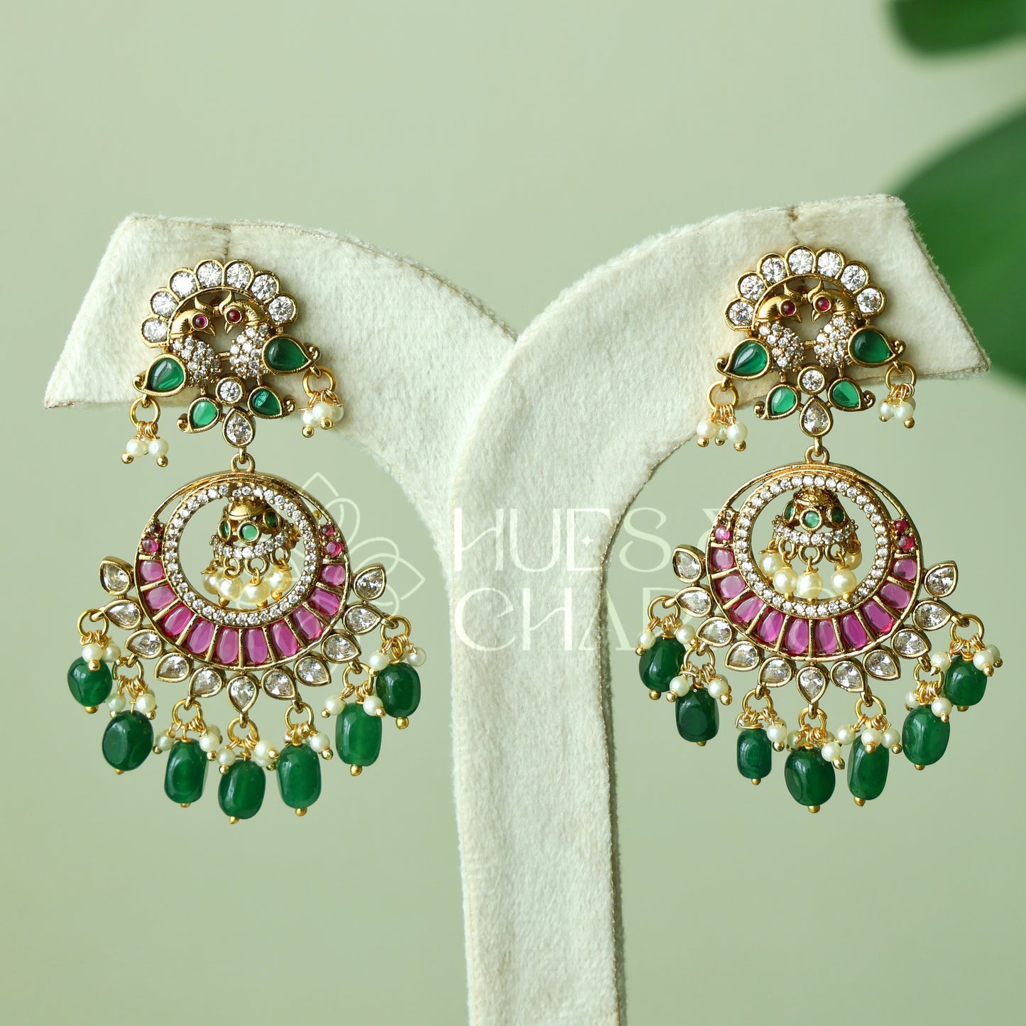 GOLDEN MAYURIKA KEMP CHANDBALI EARRINGS| PREMIUM JEWELLERY (Colours available)