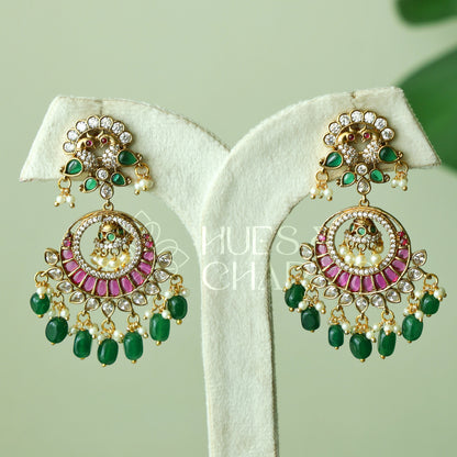 GOLDEN MAYURIKA KEMP CHANDBALI EARRINGS| PREMIUM JEWELLERY (Colours available)