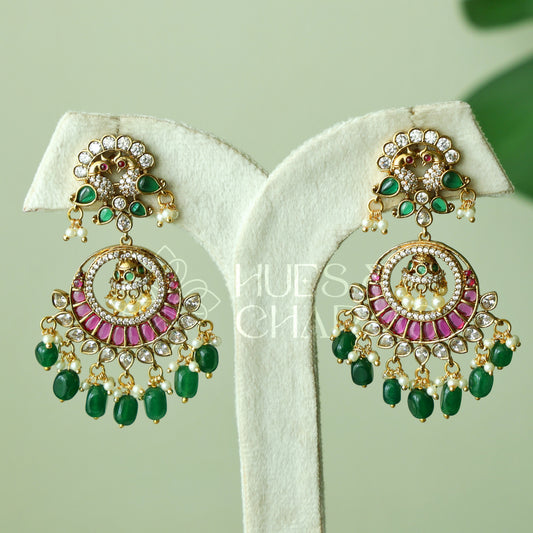 GOLDEN MAYURIKA KEMP CHANDBALI EARRINGS| PREMIUM JEWELLERY (Colours available)
