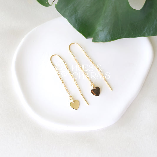 GOLDEN NEEDLE AND THREAD HEART EARRINGS