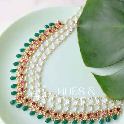PEARL LAYERED JADAU STATEMENT NECKPIECE |PREMIUM JEWELLERY