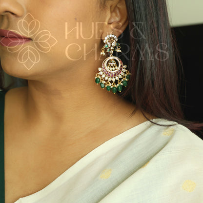 GOLDEN MAYURIKA KEMP CHANDBALI EARRINGS| PREMIUM JEWELLERY (Colours available)