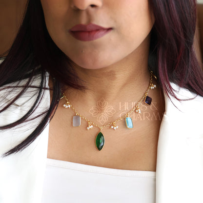 GOLDEN GLOSSY MULTI-CHARM NECKPIECE (COLOURS AVAILABLE)
