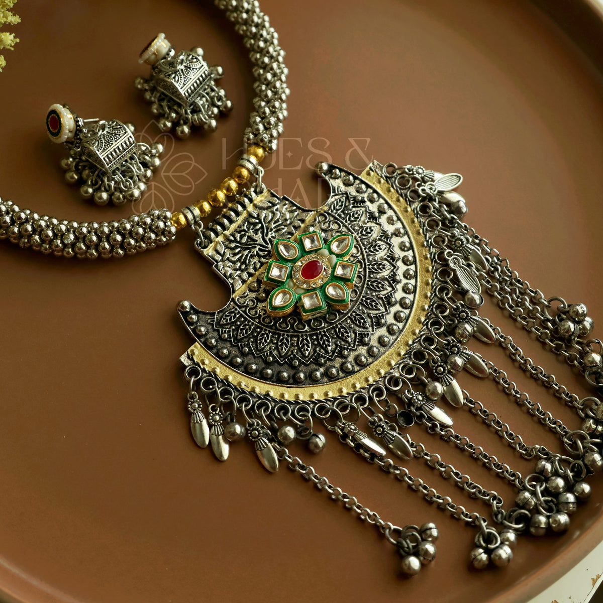 NOORANI DUAL TONE OXIDISED NECKLACE SET