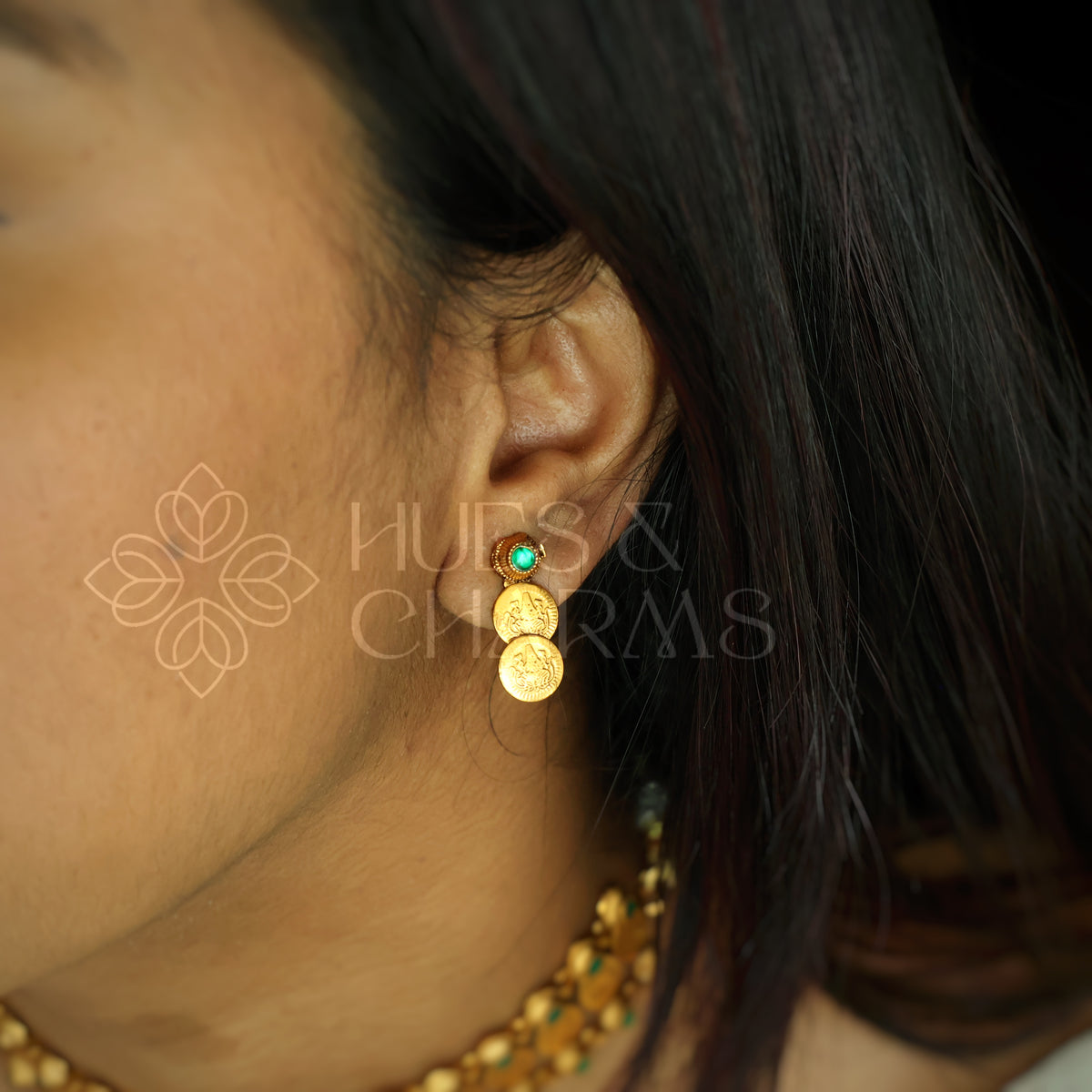 GOLDEN AISHWARYA KASU LAKSHMI CHOKER SET (Colours available)
