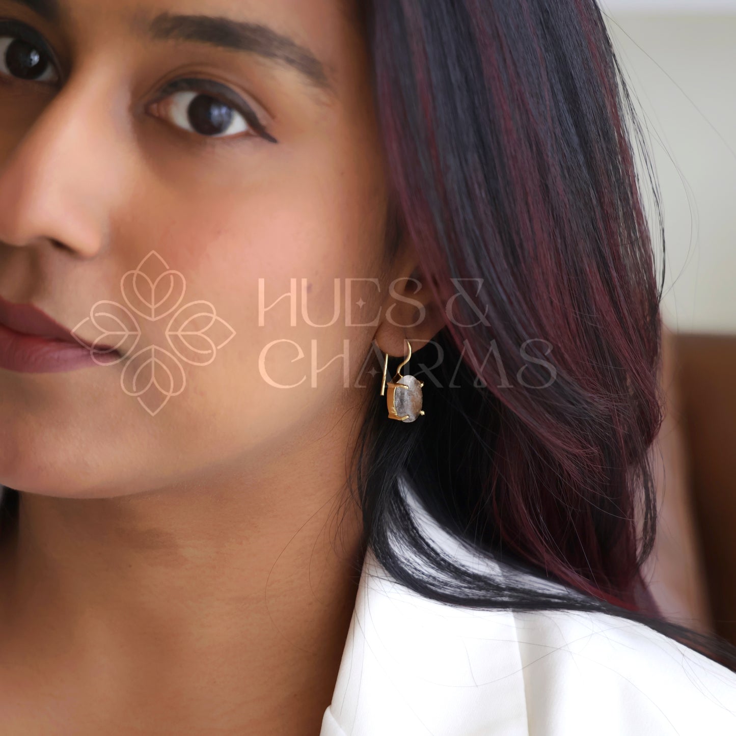 MINIMAL OVAL RAW STONE DROP EARRINGS (Colours available)