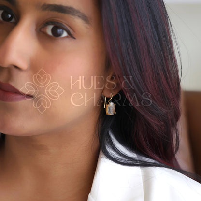 MINIMAL OVAL RAW STONE DROP EARRINGS (Colours available)