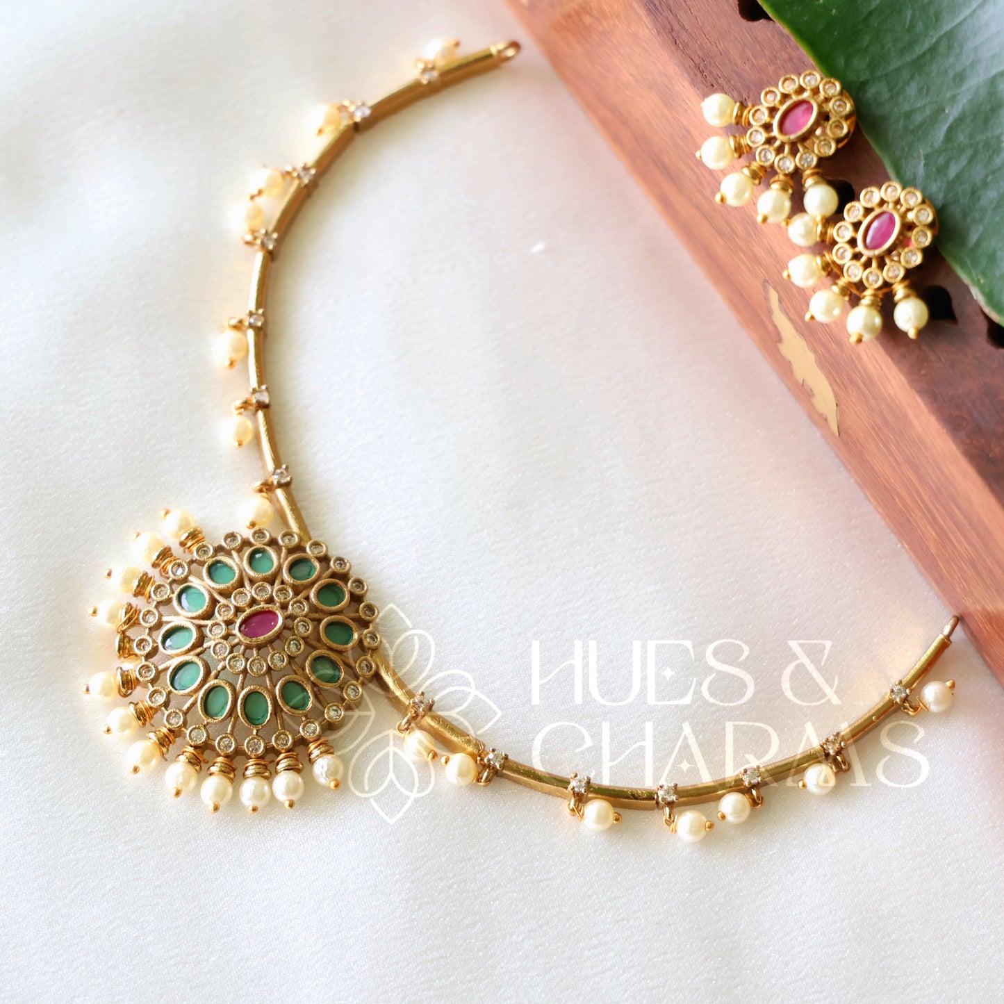 GOLDEN CHAKRA NECKLACE SET WITH PEARLS