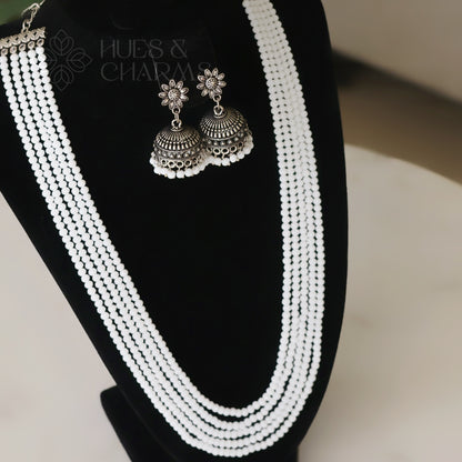 OXIDIZED LAYER NECKLACE SET - WHITE