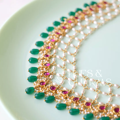 PEARL LAYERED JADAU STATEMENT NECKPIECE |PREMIUM JEWELLERY