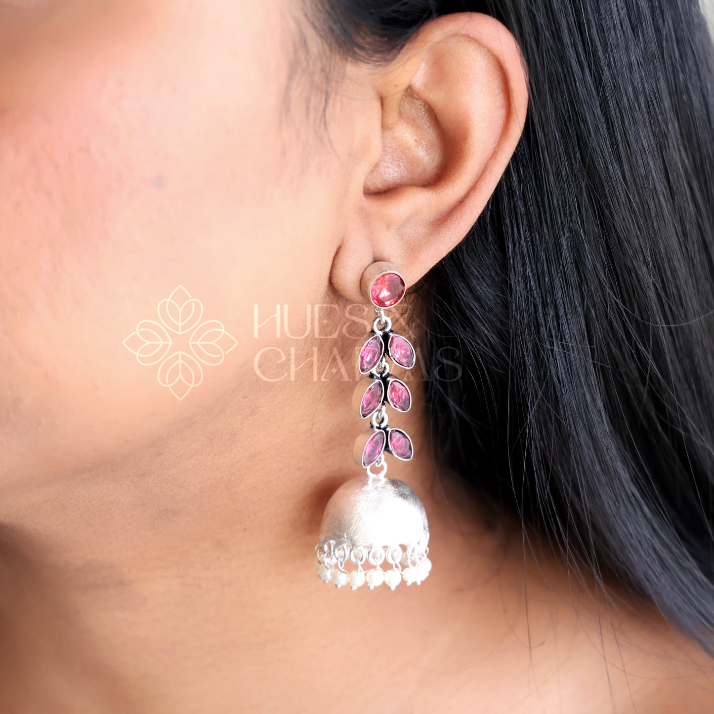 OXIDISED LEAF DROP JHUMKAS WITH CLUSTER PEARLS( COLOURS AVAILABLE )