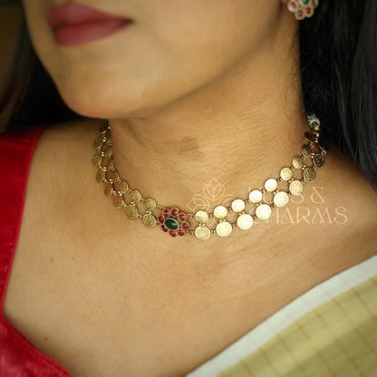 GOLDEN SOWBHAGYA LAKSHMI COIN CHOKER SET (Colours available)