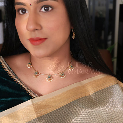 GOLDEN GULMOHAR DROPLET NECKLACE SET (COLOURS AVAILABLE)