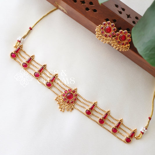 TRADITIONAL 4 LAYER CHOKER WITH EARRINGS