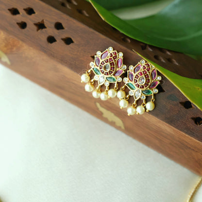 GOLDEN  GUTTAPUSALU KEMP PADMA NECKLACE SET WITH PEARLS | Premium jewellery