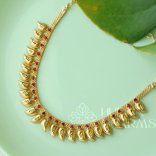 TRADITIONAL MANGO RUBY NECKLACE |GOLD PLATED
