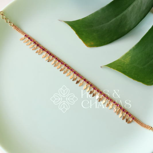 TRADITIONAL SIMPLE RUBY STONE ELAKKATHALI NECKLACE | GOLD PLATED