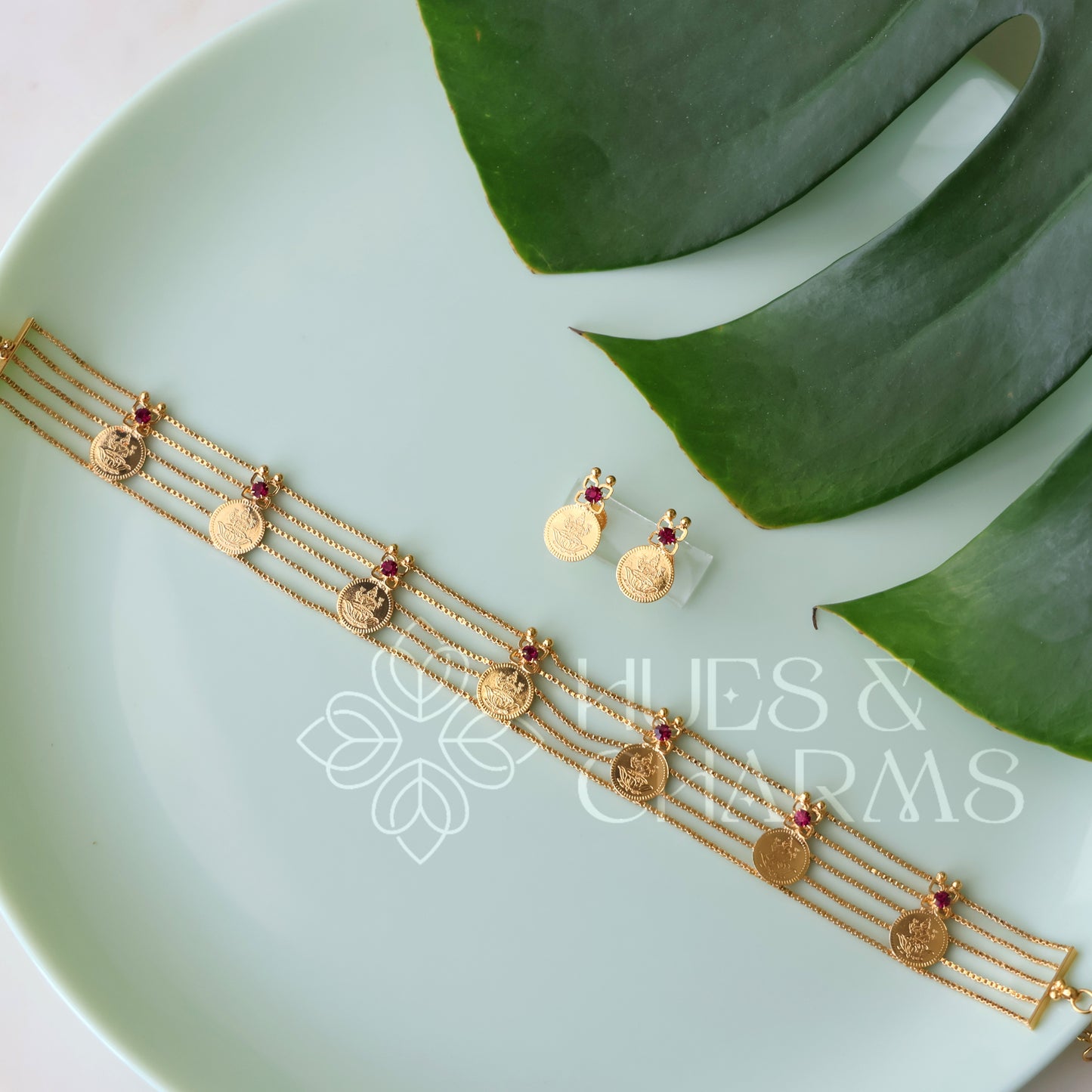 TRADITIONAL KASHU LAKSHMI COIN CHOKER SET | GOLD PLATED