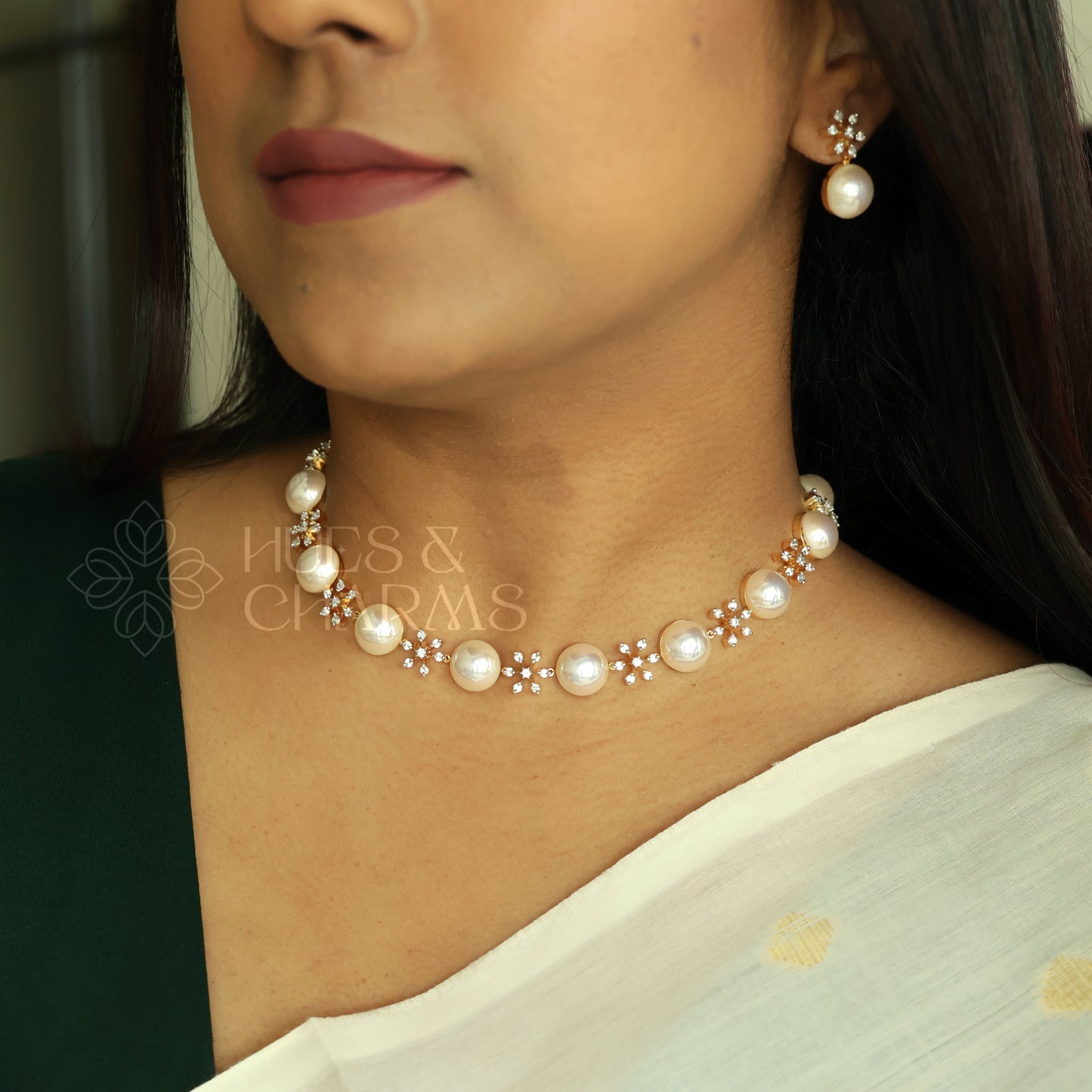 GOLDEN LUMINA AD PEARL NECKLACE SET (Premium Jewellery)