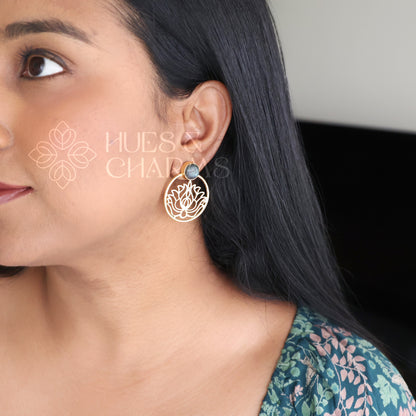 GOLDEN RAW STONE LOTUS EARRINGS