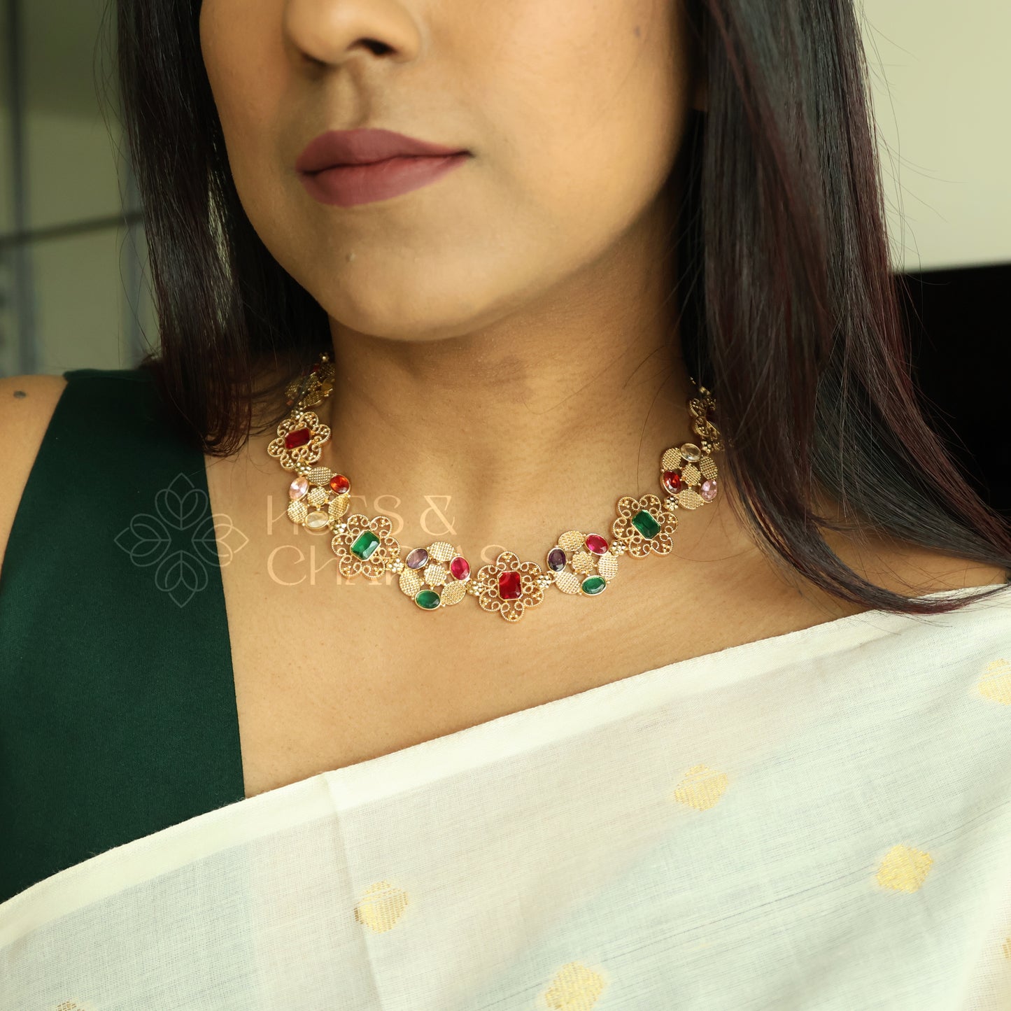 NAVARANGA RATNA NECKLACE SET |GOLD PLATED
