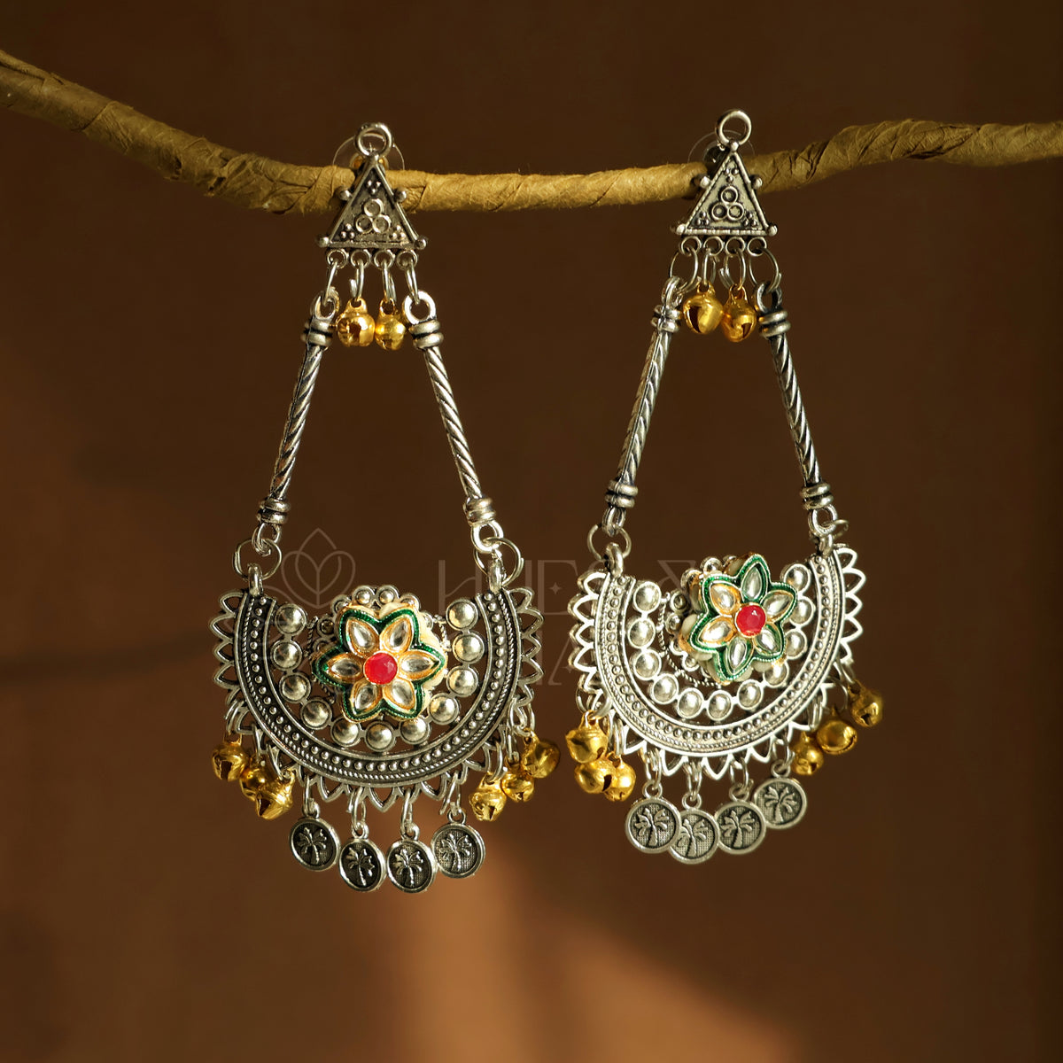 OXIDIZED CHAANDNI DUAL TONE CHANDBALI EARRINGS