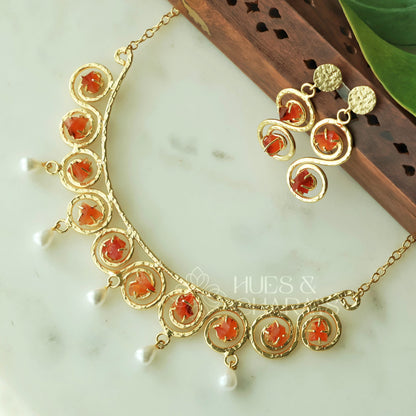 NATURAL STONE LUMIERE NECKLACE SET WITH PEARLS (Colours available)