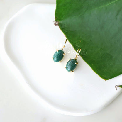 MINIMAL OVAL RAW STONE DROP EARRINGS (Colours available)