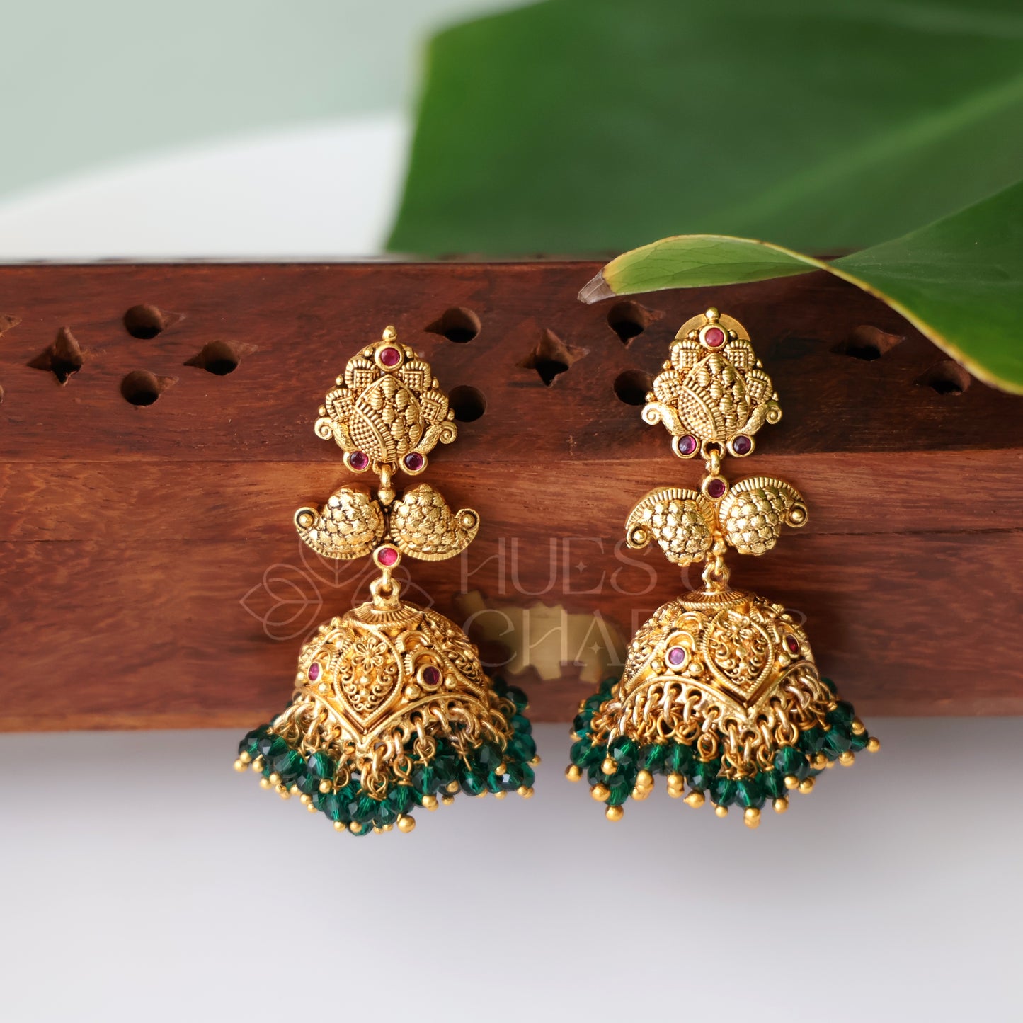 TRADITIONAL VAMIKA GREEN BEADED JHUMKA | PREMIUM JEWELLERY