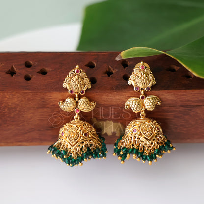 TRADITIONAL VAMIKA GREEN BEADED JHUMKA | PREMIUM JEWELLERY