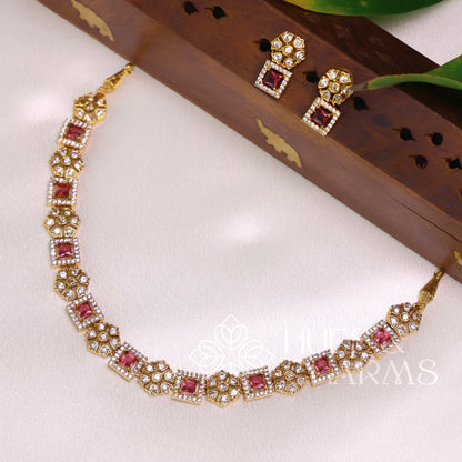 GOLDEN RATNAPUSHPA AD NECKLACE SET (Colours available)