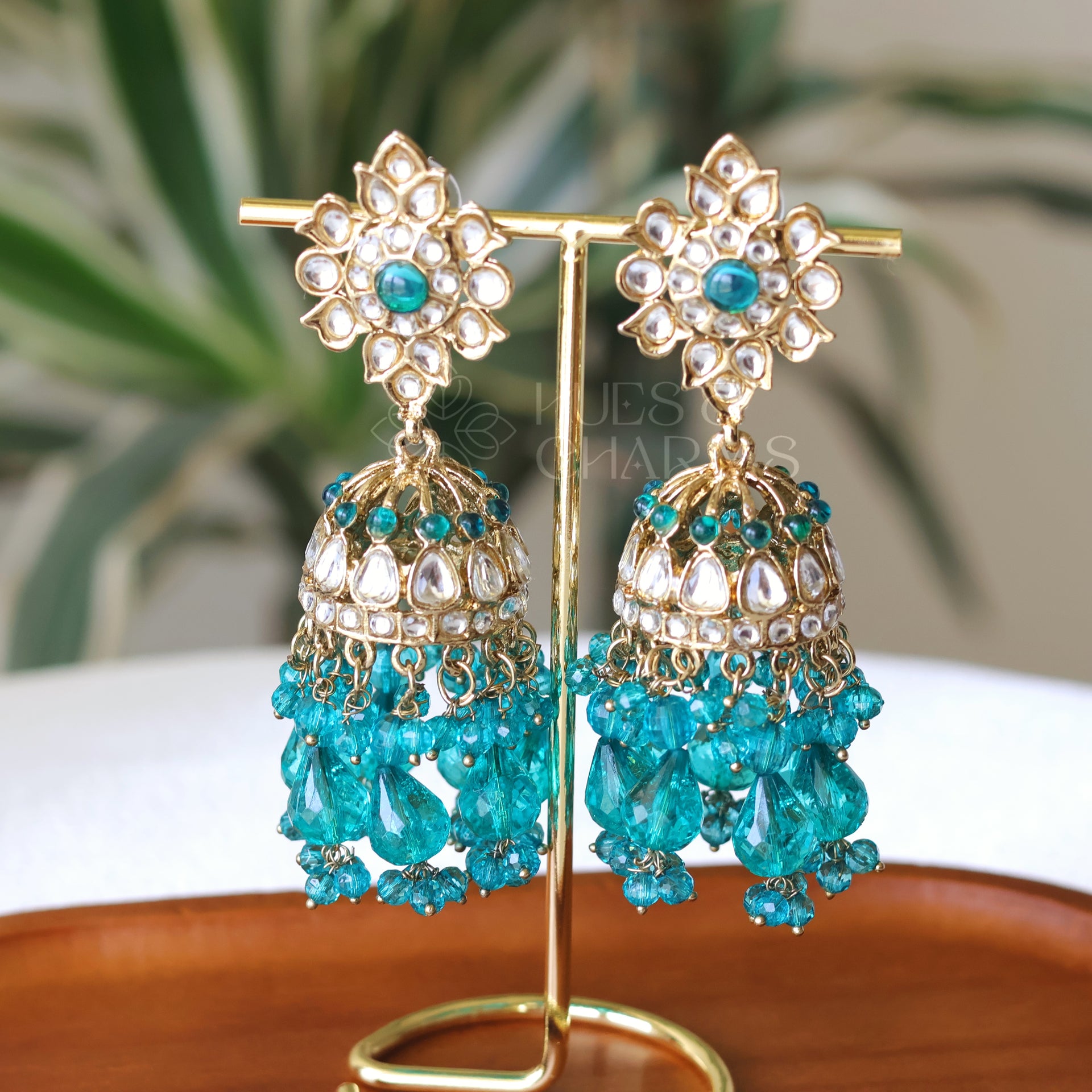 JHUMKA EARRINGS TEAL – Hues and Charms