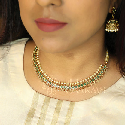 GOLDEN SIMPLE RATNA NECKLACE SET (Colours available)