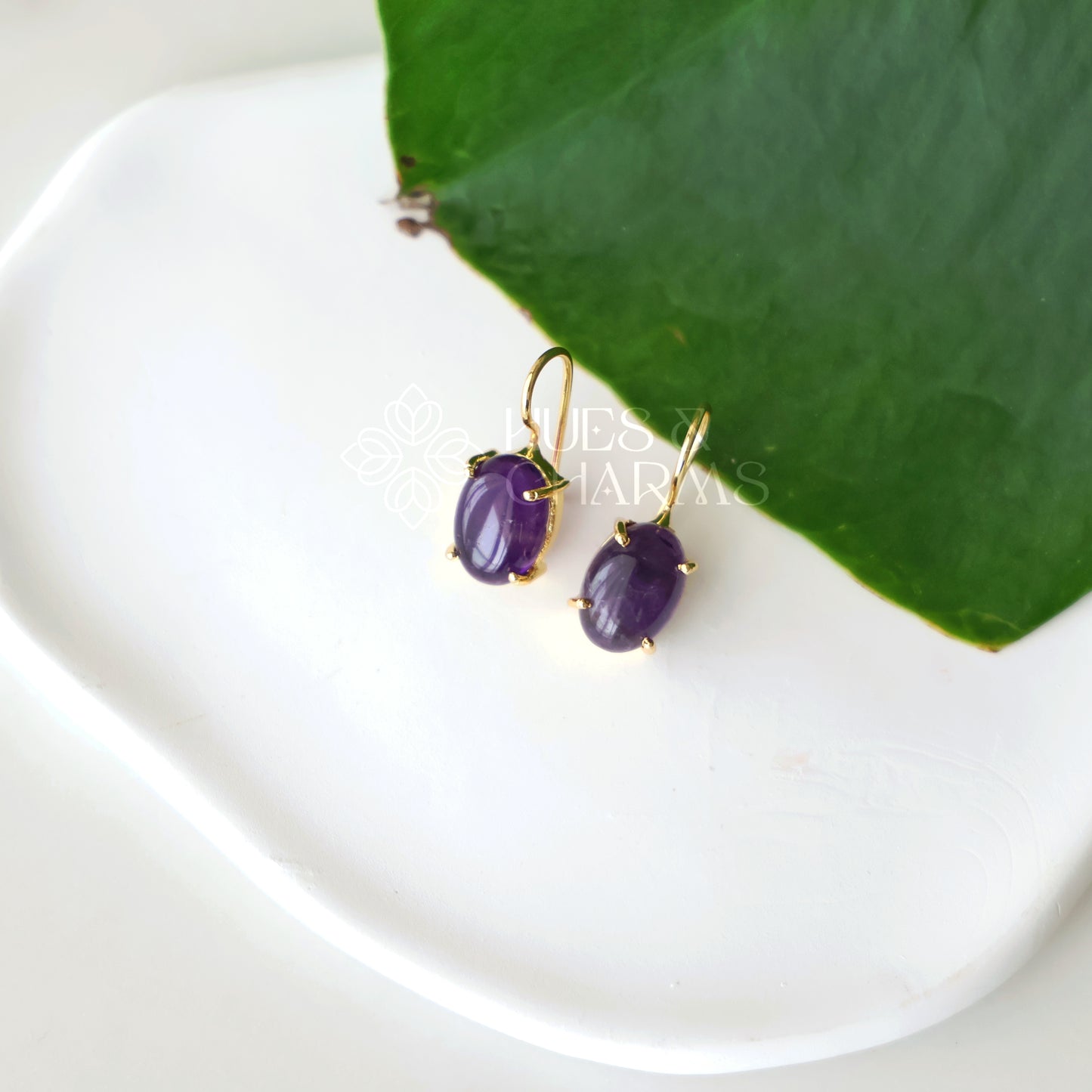 MINIMAL OVAL RAW STONE DROP EARRINGS (Colours available)