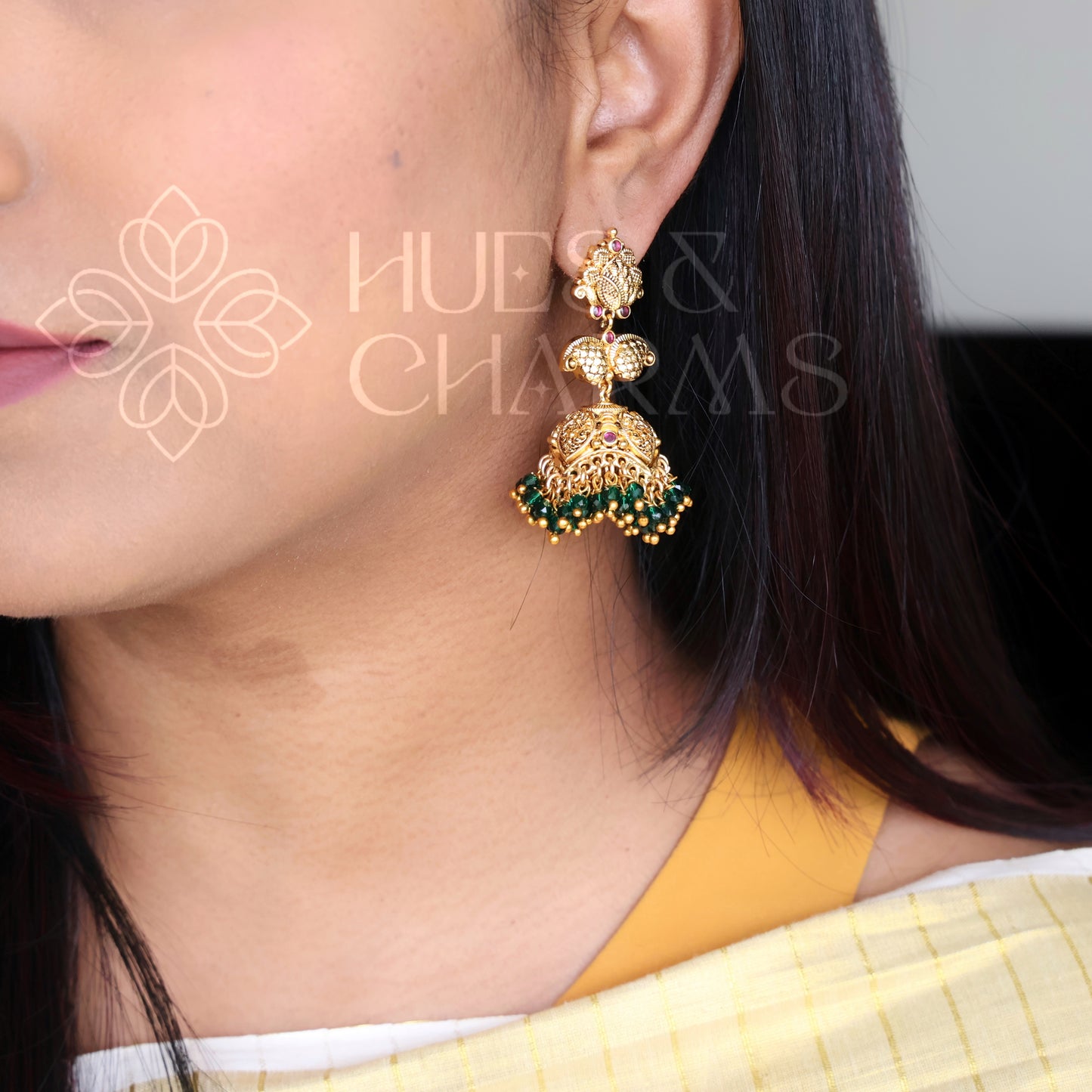 TRADITIONAL VAMIKA GREEN BEADED JHUMKA | PREMIUM JEWELLERY