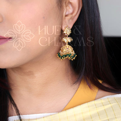 TRADITIONAL VAMIKA GREEN BEADED JHUMKA | PREMIUM JEWELLERY