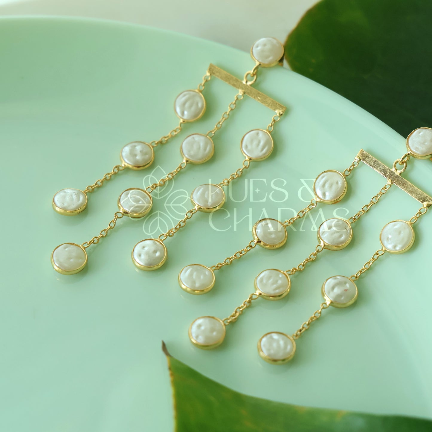 GOLDEN LUMINA 3 LAYER PEARL DROPS STATEMENT EARRINGS