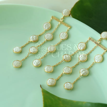 GOLDEN LUMINA 3 LAYER PEARL DROPS STATEMENT EARRINGS