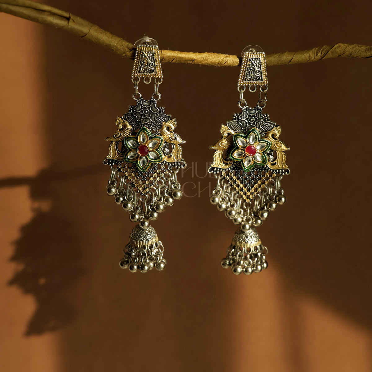 OXIDIZED DUAL TONE GULISTAAN JHUMKA EARRINGS